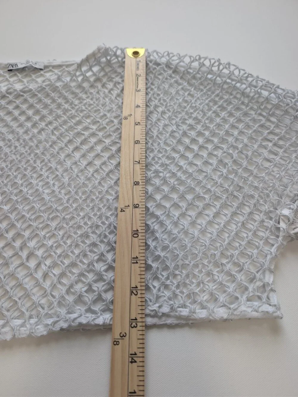 ZARA Open Knit Fishnet Cropped Long Sleeve Top L